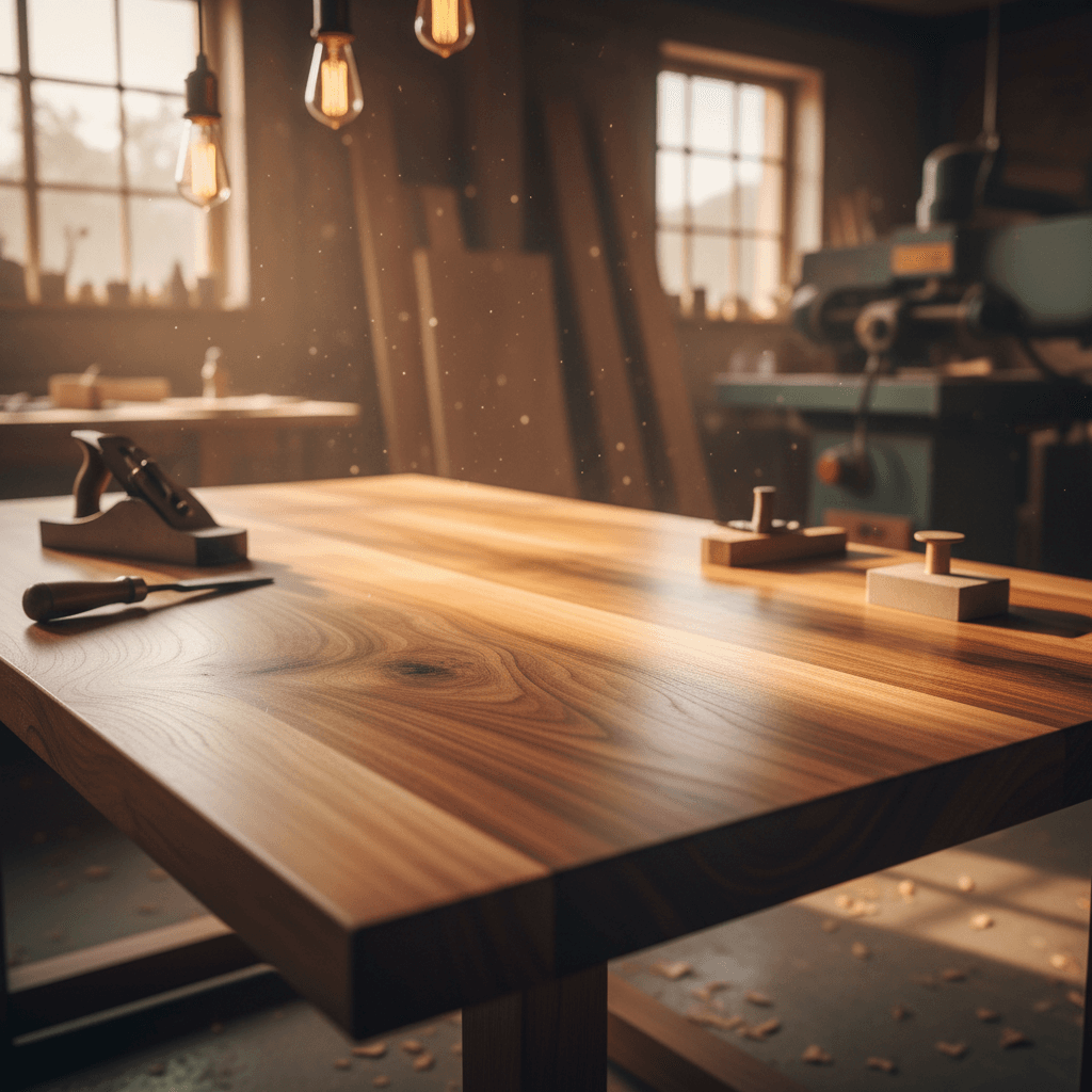 Hand-finished dining table showing real wood grain and joinery