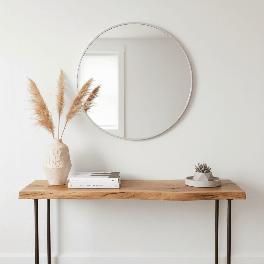 Live edge maple console table with simple styling