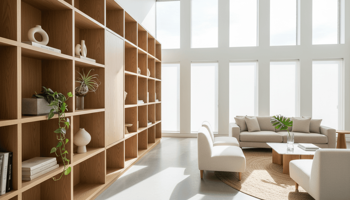 Custom built-in bookshelf with solid wood shelves
