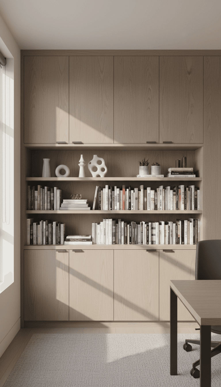 Built-in desk with hidden cable channels