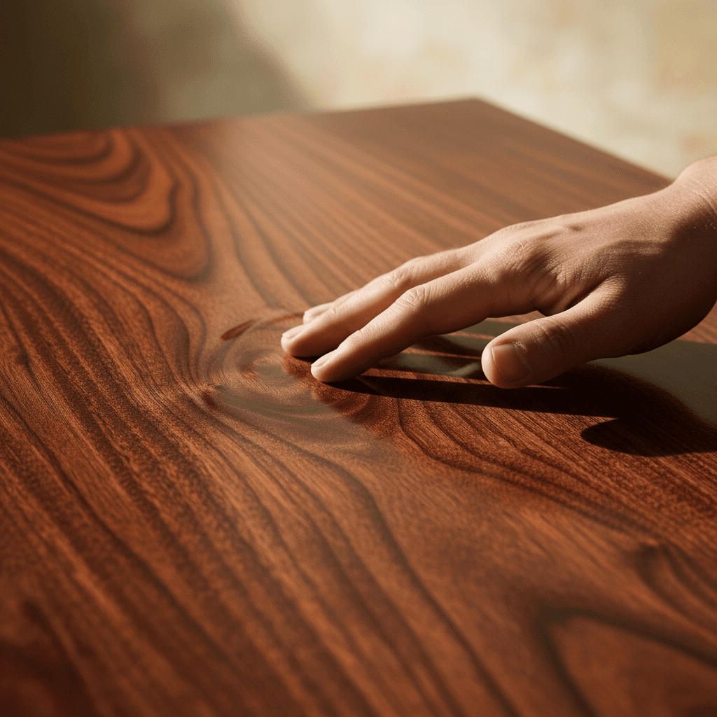 Close up of wood grain on finished cabinet door