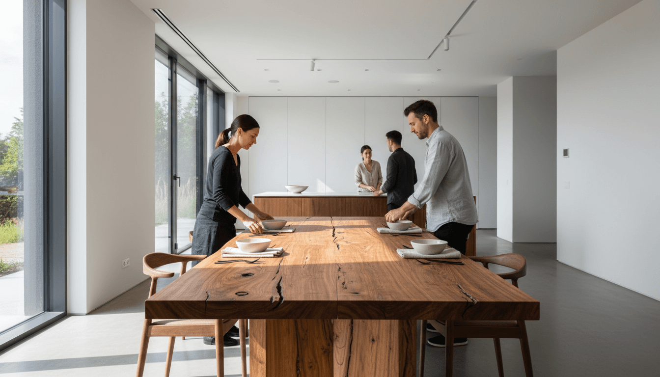 Live edge dining table on trestle base